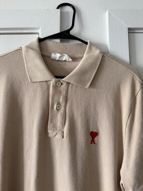 Ami Beige Polo with Red Heart 'A' Logo
